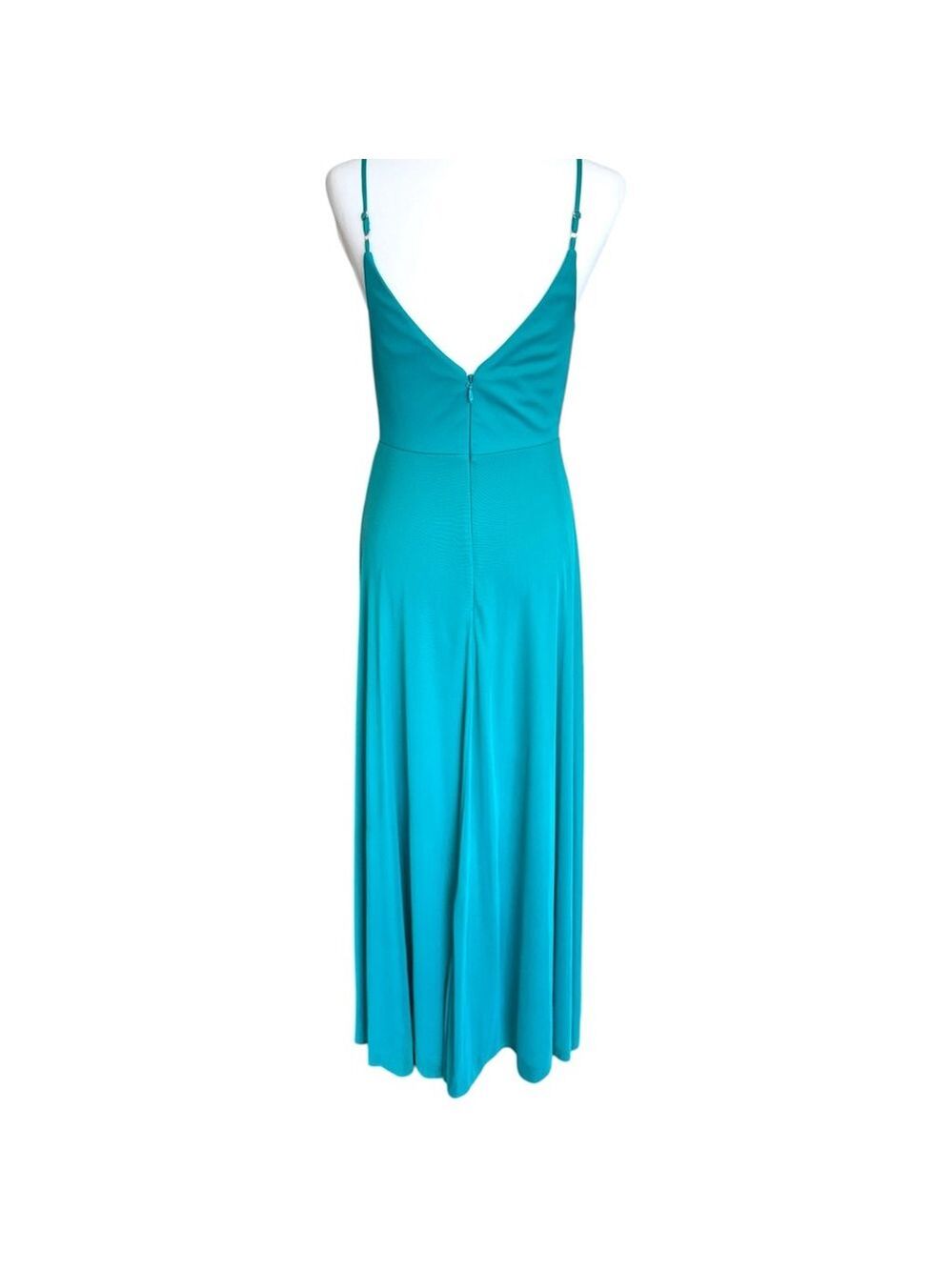 Azazie Size A6 Teal Turquoise Draped V-Neck Formal Gown - Picture 4 of 10